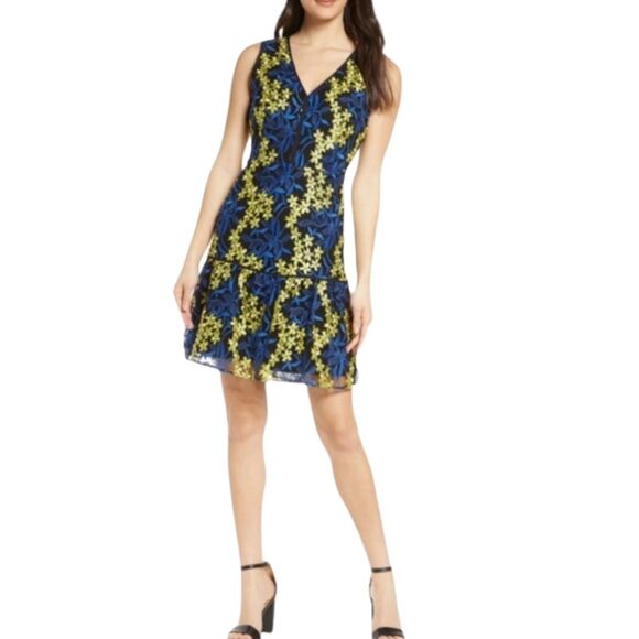 Sam Edelman Blue Yellow Floral Sleeveless Dress Women’s 6 - Picture 1 of 9